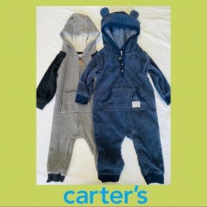 2 New Carter's Baby Boy Hooded Long Sleeve Jumpsuit 9 Months